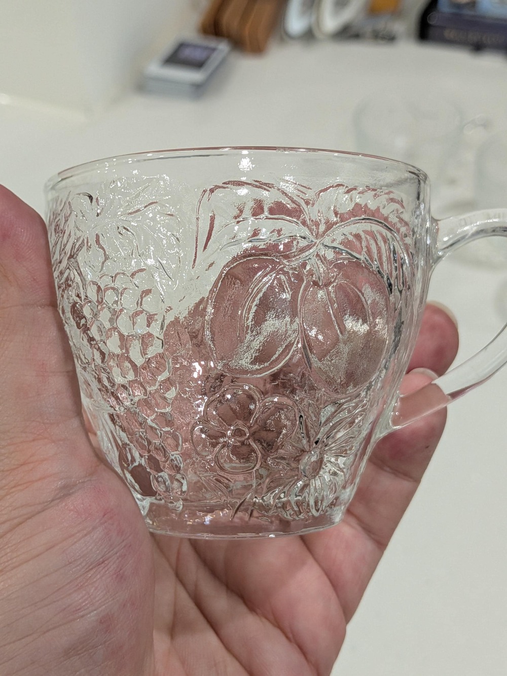 Vintage Duralex France Fruit Embossed Glass Mugs Set of 4